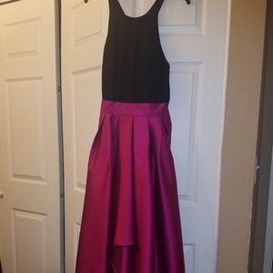 Black and Dark Pink High Low Dress
